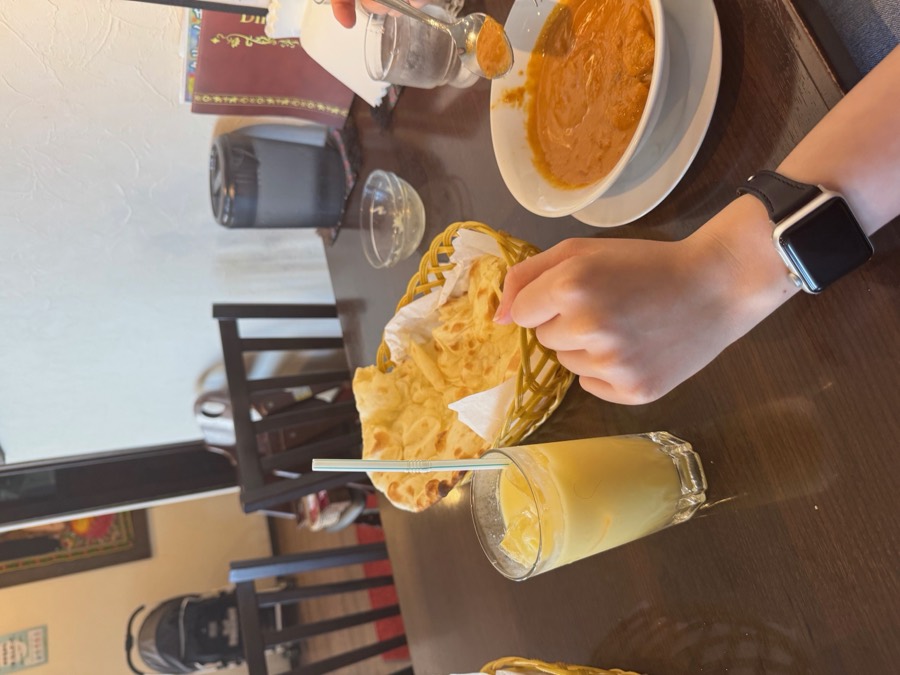 Curry, naan and lassi at Sapna